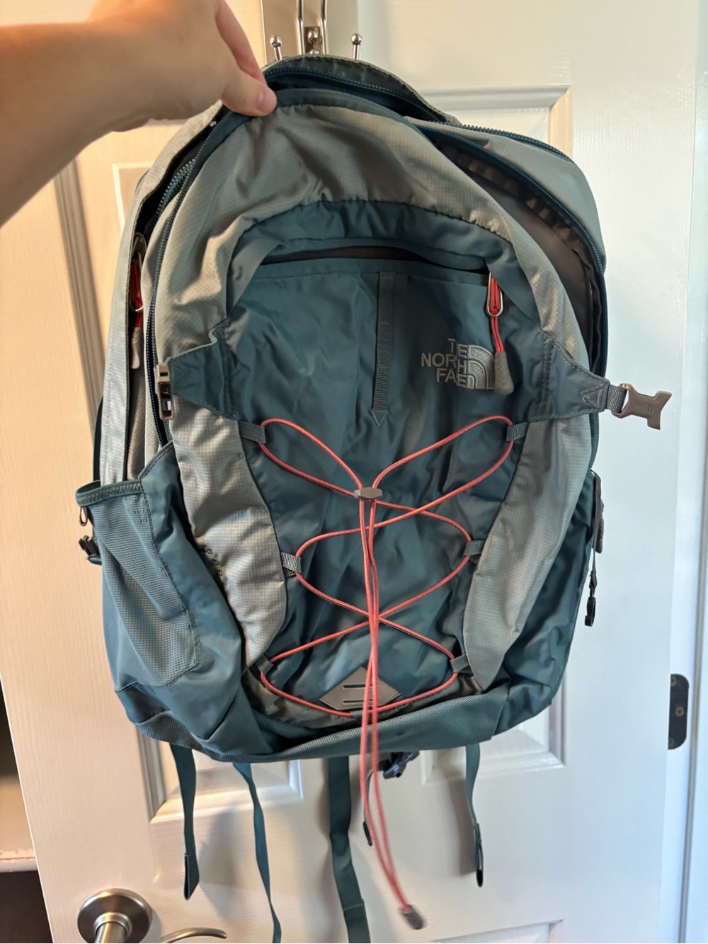 The North Face Unisex Teal Daypack Backpack - Teal with Coral Accents